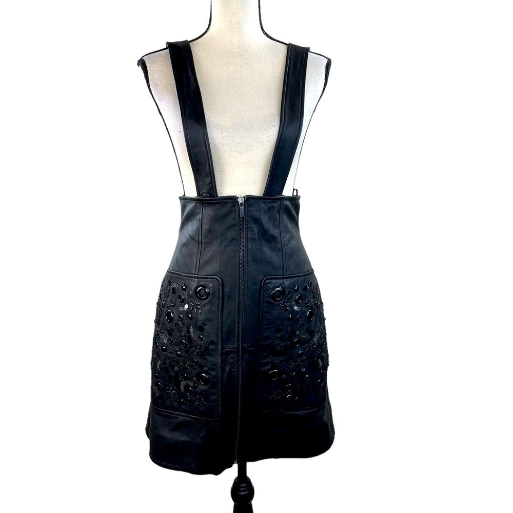 Tibi Sample Leather Beaded Zip Suspender Skirt Size 4